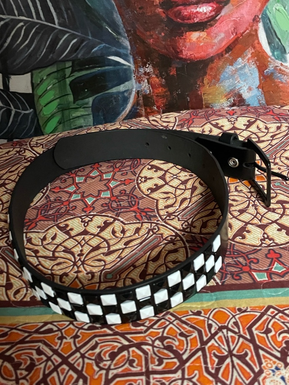 Vans Off The Wall Black Studded Belt Checkerboard Punk Unisex